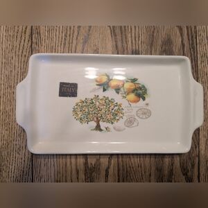 Lovely White Rectangular Serving Tray with Lemon and Tree Design